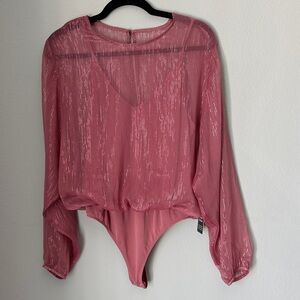 Express Metallic Pink Long Sleeve Bodysuit